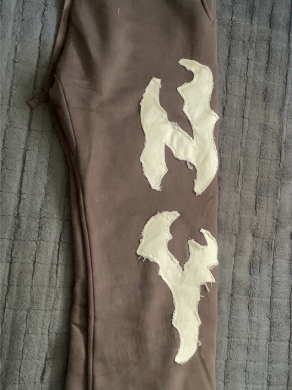 PacSun Brown Joggers with Distressed Cream Patch Accents